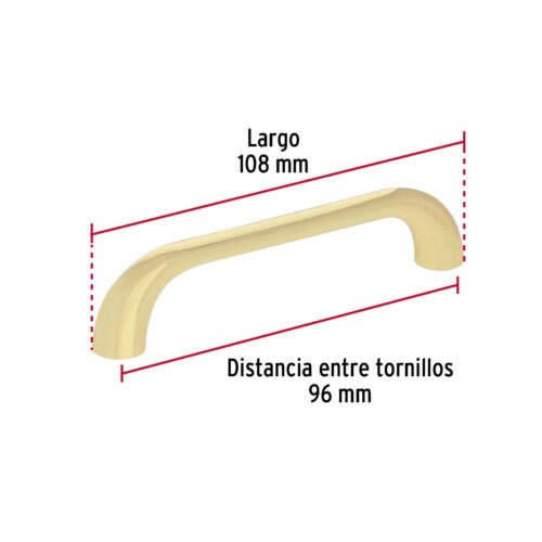 45811 - Jaladera de 96mm, línea Cádiz, latón brillante, HERMEX
