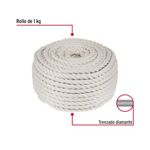 45837 - Piola de algodón de 6 mm, rollo, natural, 1 kg, FIERO