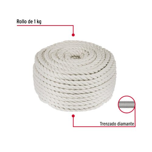 45838 - Piola de algodón de 8 mm, rollo, natural, 1 kg, FIERO