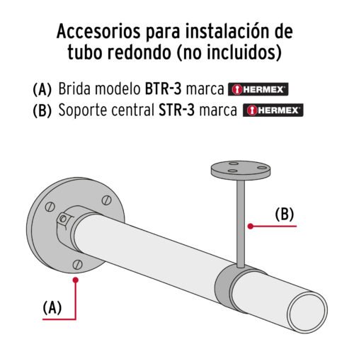 45896 - Tubo redondo de 3.0 m en aluminio para closet, HERMEX