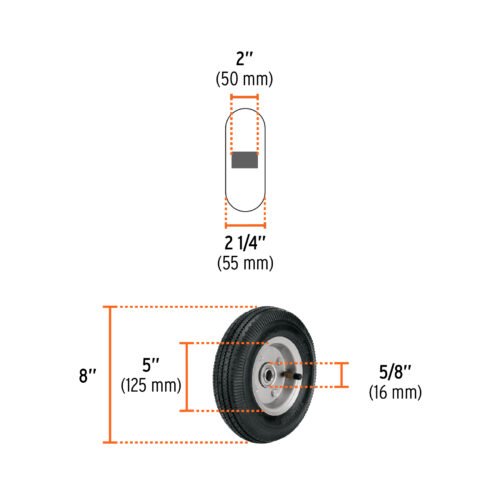 45901 - Rueda neumática 8" para eje lateral, Truper