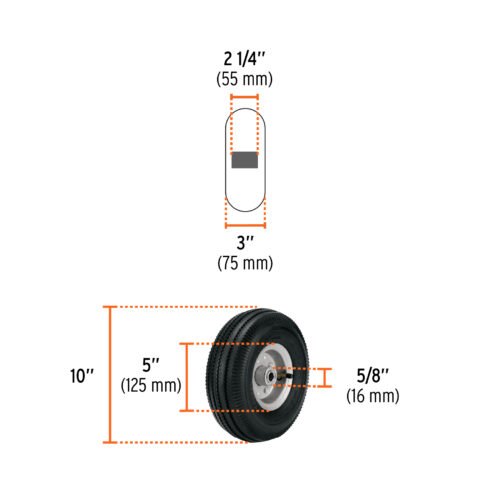 45902 - Rueda neumática 10" para eje lateral, Truper