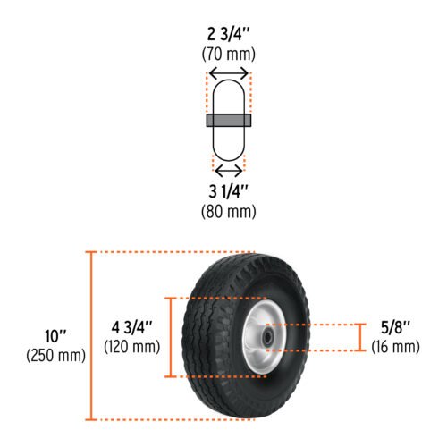 45909 - Rueda imponchable 10" para eje central, Truper