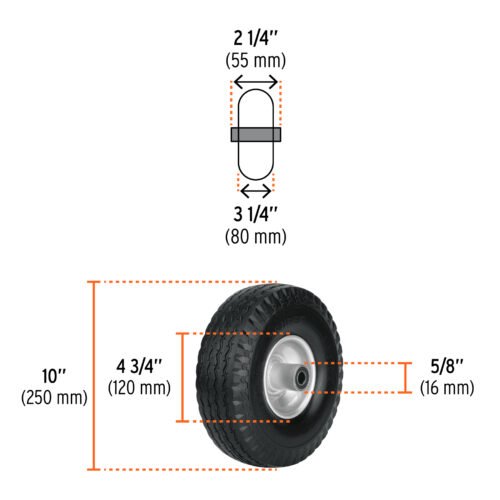 45911 - Rueda imponchable 10" para eje lateral, Truper