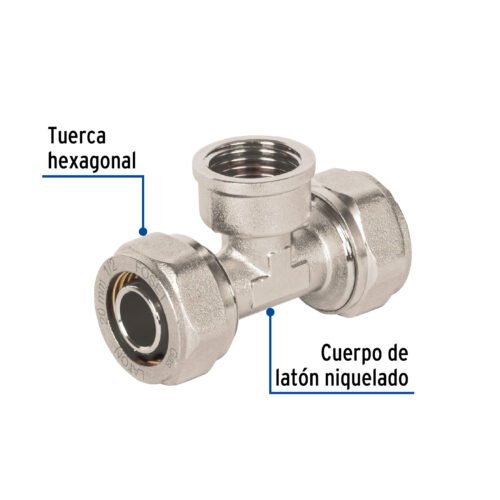 45930 - Tee para PEALPE, 1/2", con rosca hembra central, Foset