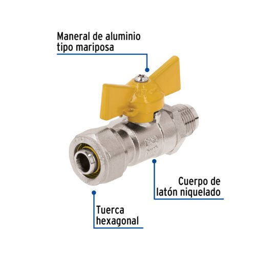 45946 - Válvula esfera para PE-AL-PE, 3/8"a flare 3/8", Foset