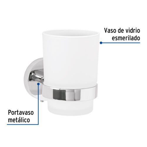 459551 45955 - Portavaso cepillero cromo con vaso de vidrio, Foset Túbig