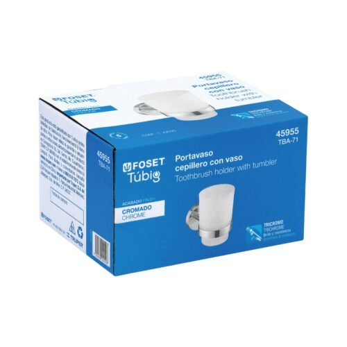 459554 45955 - Portavaso cepillero cromo con vaso de vidrio, Foset Túbig