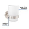 459561 45956 - Portavaso cepillero satín con vaso de vidrio, Foset Túbig