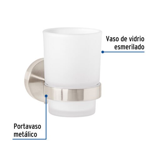 459561 45956 - Portavaso cepillero satín con vaso de vidrio, Foset Túbig