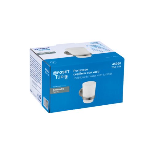 459563 45956 - Portavaso cepillero satín con vaso de vidrio, Foset Túbig