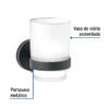 459571 45957 - Portavaso cepillero negro con vaso de vidrio, Foset Túbig