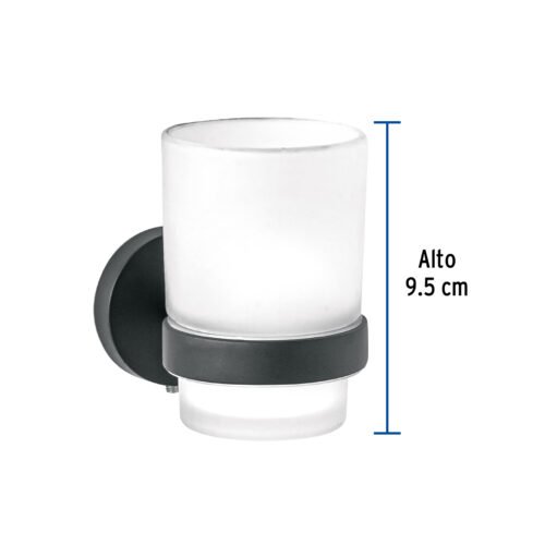 459572 45957 - Portavaso cepillero negro con vaso de vidrio, Foset Túbig
