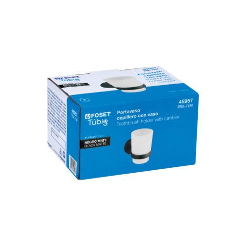 459573 45957 - Portavaso cepillero negro con vaso de vidrio, Foset Túbig