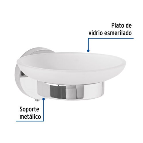 45964 - Jabonera metálica cromo con plato de vidrio, Foset Túbig