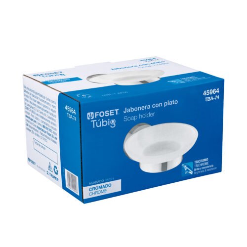 45964 - Jabonera metálica cromo con plato de vidrio, Foset Túbig