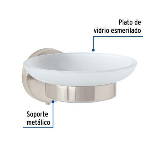 45965 - Jabonera metálica satín con plato de vidrio, Foset Túbig