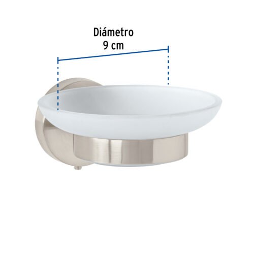 45965 - Jabonera metálica satín con plato de vidrio, Foset Túbig