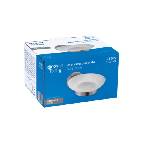 45965 - Jabonera metálica satín con plato de vidrio, Foset Túbig