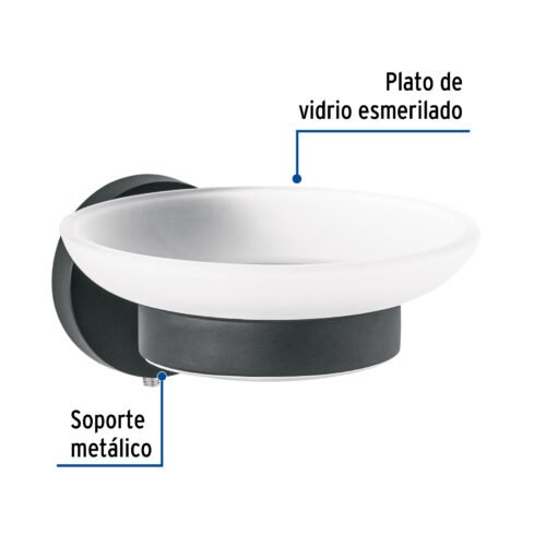 459661 45966 - Jabonera metálica negro con plato de vidrio, Foset Túbig