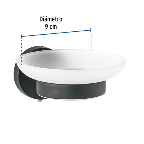 459662 45966 - Jabonera metálica negro con plato de vidrio, Foset Túbig