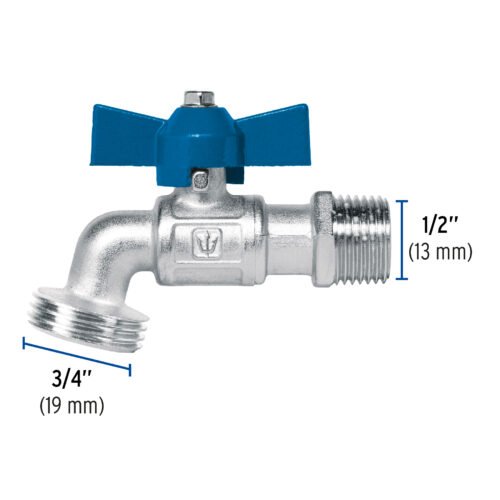 45967 - Llave esfera de latón 1/2", maneral corto, 130g, s/adaptador
