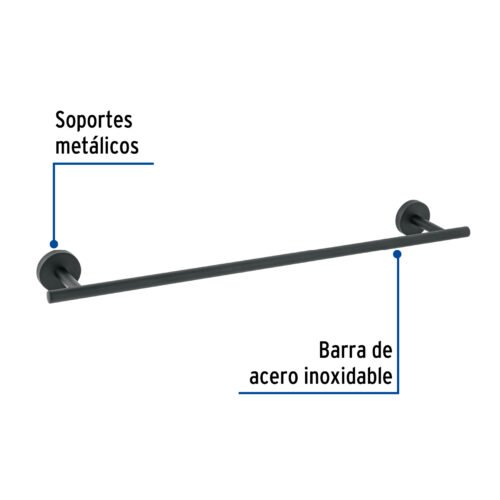 45972 - Toallero de barra metálico acabado negro, Foset Túbig