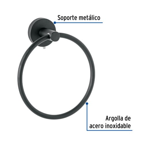 459751 45975 - Toallero argolla metálico acabado negro, Foset Túbig