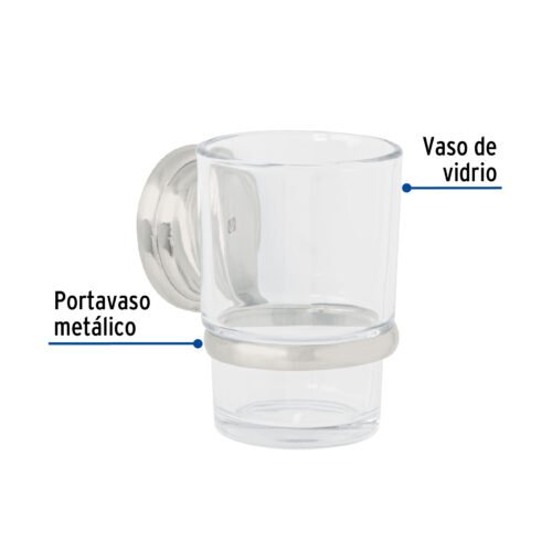 459781 45978 - Portavaso cepillero satín con vaso de vidrio, Foset Aqua