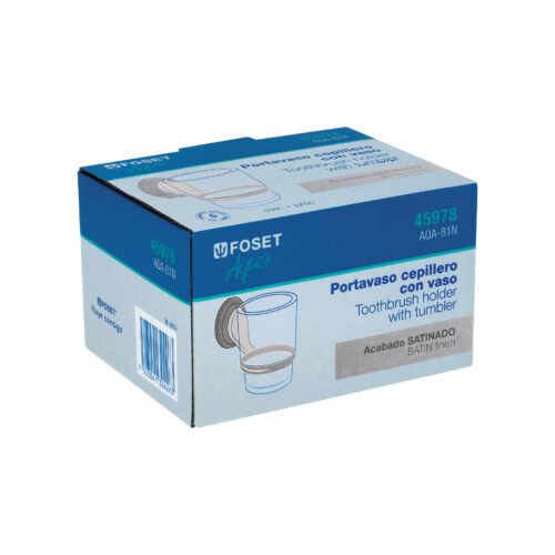 459782 45978 - Portavaso cepillero satín con vaso de vidrio, Foset Aqua
