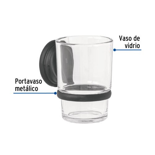 459791 45979 - Portavaso cepillero negro con vaso de vidrio, Foset Aqua
