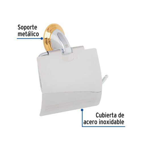 459811 45981 - Portarrollo metálico acabado cromo-oro, Foset Aqua