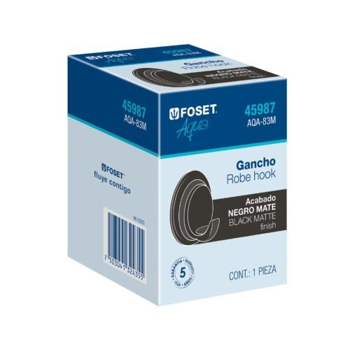 459872 45987 - Gancho sencillo metálico acabado negro, Foset Aqua