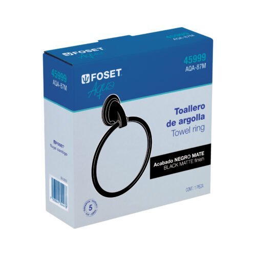 459993 45999 - Toallero argolla metálico acabado negro, Foset Aqua