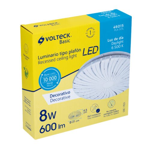 46015 - Luminario LED 8W plafón decorativo espiral luz de día, BASIC