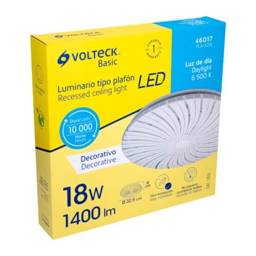 46017 - Luminario LED 18W plafón decorativo espiral luz de día,BASIC