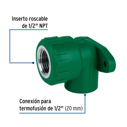 46036 - Codo oreja 90° PPR, 1/2", hembra con inserto metálico, Foset