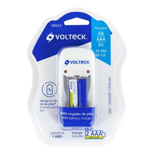 460432 46043 - Cargador de pilas, AA, AAA y 9V incluye 2 pilas AAA, Volteck