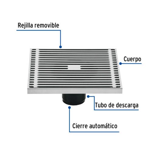 46049 - Resumidero cuadrado 6 x 6", latón, cromo, FOSET RIVIERA