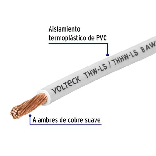 46054 46054 - Rollo de 100 m de cable THHW-LS 8 AWG blanco, Volteck