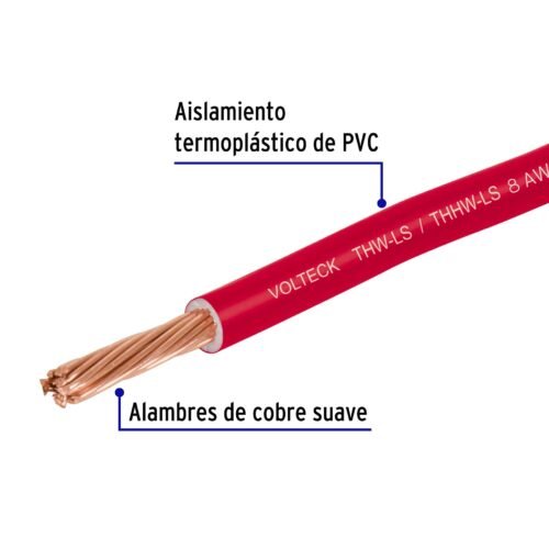 46058 - Rollo de 100 m de cable THHW-LS 8 AWG rojo, Volteck