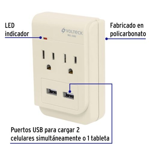 460881 46088 - Multicontacto, 2 entradas,con 2 entradas USB, aterrizado