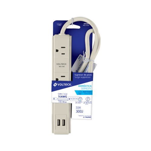 460893 46089 - Multicontacto 16 AWG 3 entradas 2 puertos USB supresor 300 J
