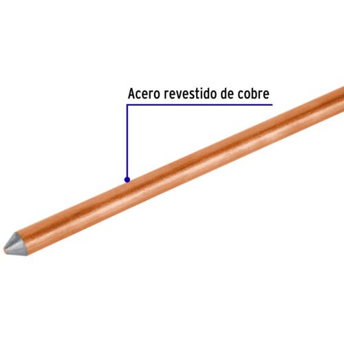 46124 - Varilla de 1.5 m, acero revestido de cobre, de 1/2" Volteck