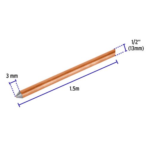46124 - Varilla de 1.5 m, acero revestido de cobre, de 1/2" Volteck