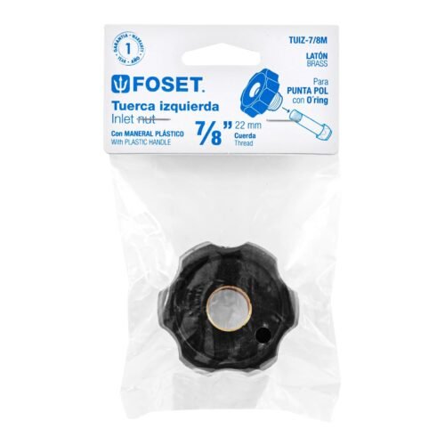 461542 46154 - Tuerca izquierda de latón 7/8" con maneral plástico, Foset