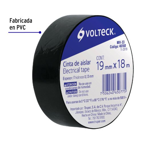 46160 - Cinta de aislar de 18 m x 19 mm, negra, Volteck