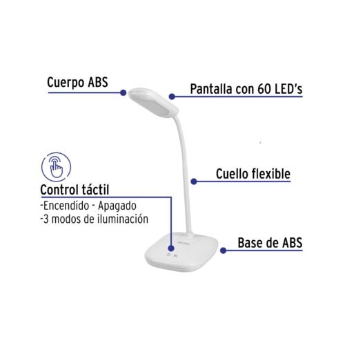 46189 - Lámpara de LED 5W cuello flexible para escritorio, Volteck
