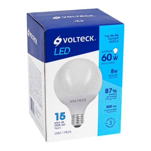 46195 - Lámpara de LED tipo globo 8 W luz de día, en caja, Volteck