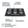 462471 46247 - Parrilla gas empotrable 90cm, 6 quem, vidrio negro, Riviera